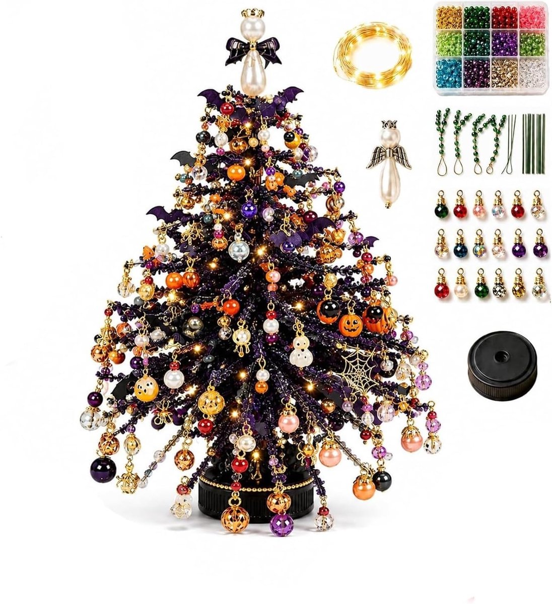 DIY Kralen Kerstboom Knutselpakket | 3D Kristal Kralen Feestknutselset | Kleurrijke Kralen & Ornament Bedels | Warme Gloed Tafeldecoratie | Ontspannend Handwerkproject voor Feestdagen Geschenk (Stijl A Halloween)| Cyslmuk®