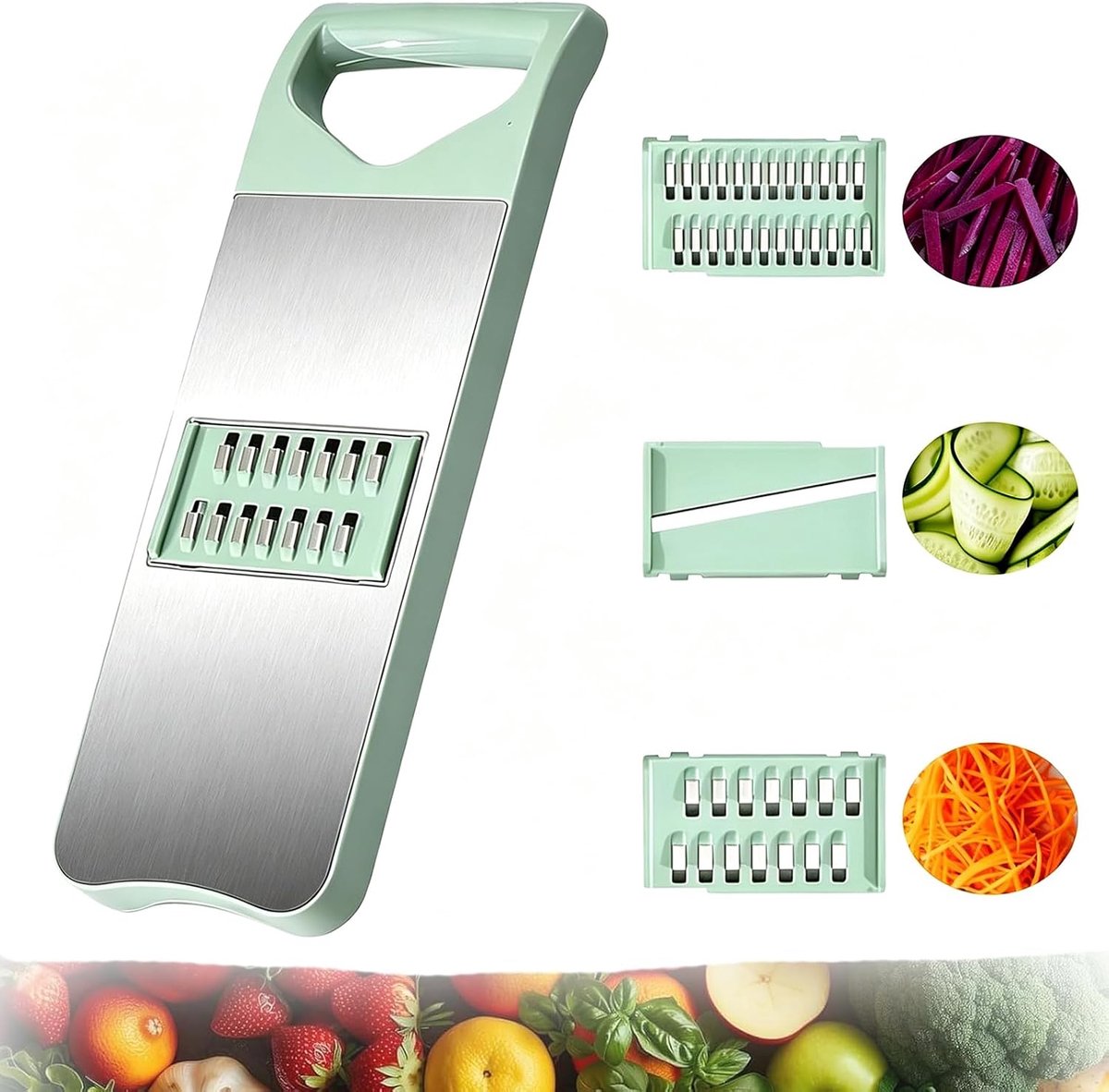 Bobypet - Groentesnijder - Roestvrijstalen Groentesnijder met 3 Verwisselbare Messen en Opbergfunctie - Keukenrasp voor Julienne en Plakjes - nicer dicer - Multifunctionele Groentehakmolen