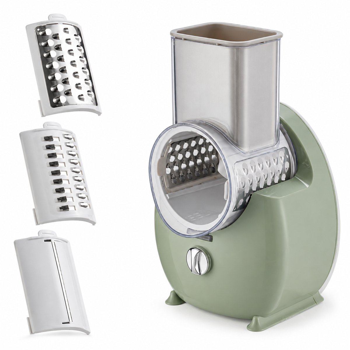 Bobypet - Elektrische Kaasrasp & Groentesnijder 50W - Automatische Rasp met 3 RVS Messen - Multifunctionele Keukensnijder voor Kaas, Wortel en Komkommer - Compact Ontwerp - Groen