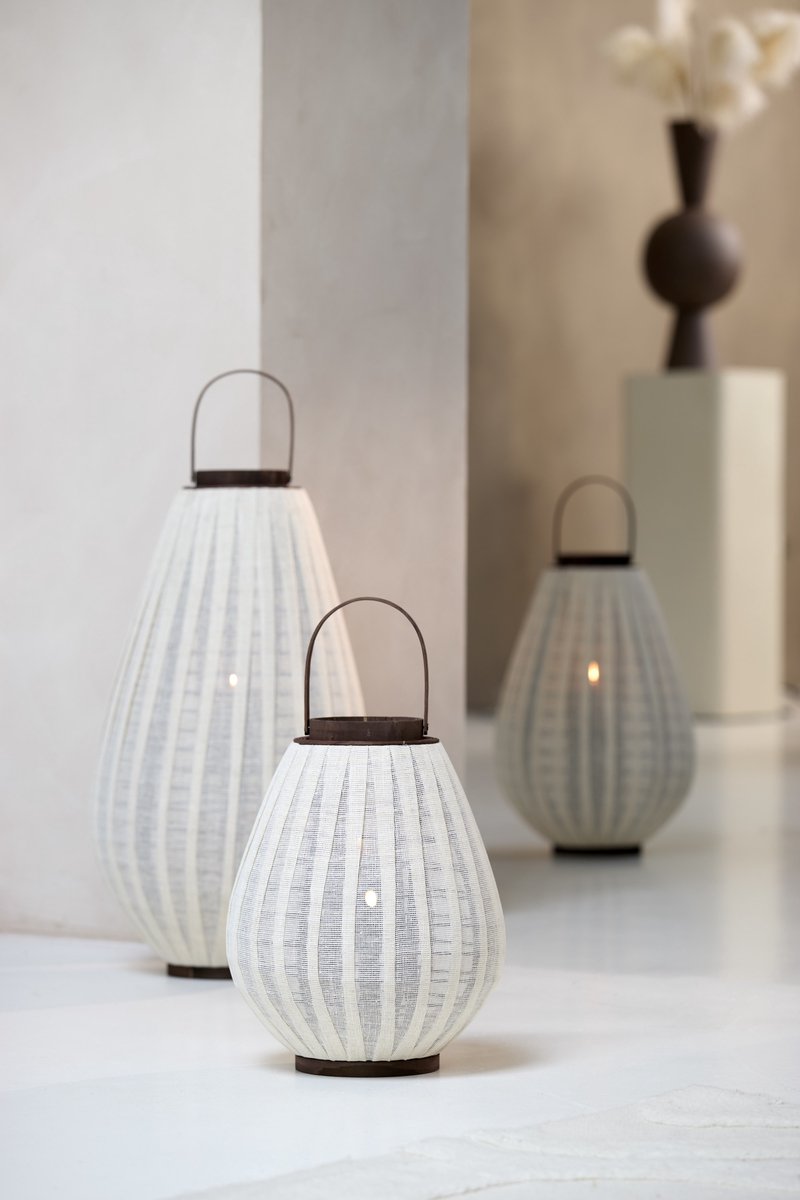 Light&living Windlicht Ø38x70 cm DAZIO linnen naturel+donker bruin hout