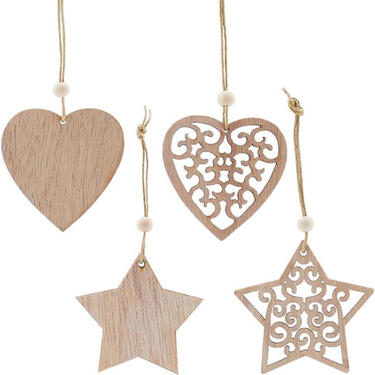 24 stuks kerstboomversieringen - houten sterhanger - houten hartversiering - Hangende ambachtelijke decoraties - 3D rustieke boerderijstijl ornamenten - Feestdecor voor de kerstboom - winterdecoratie