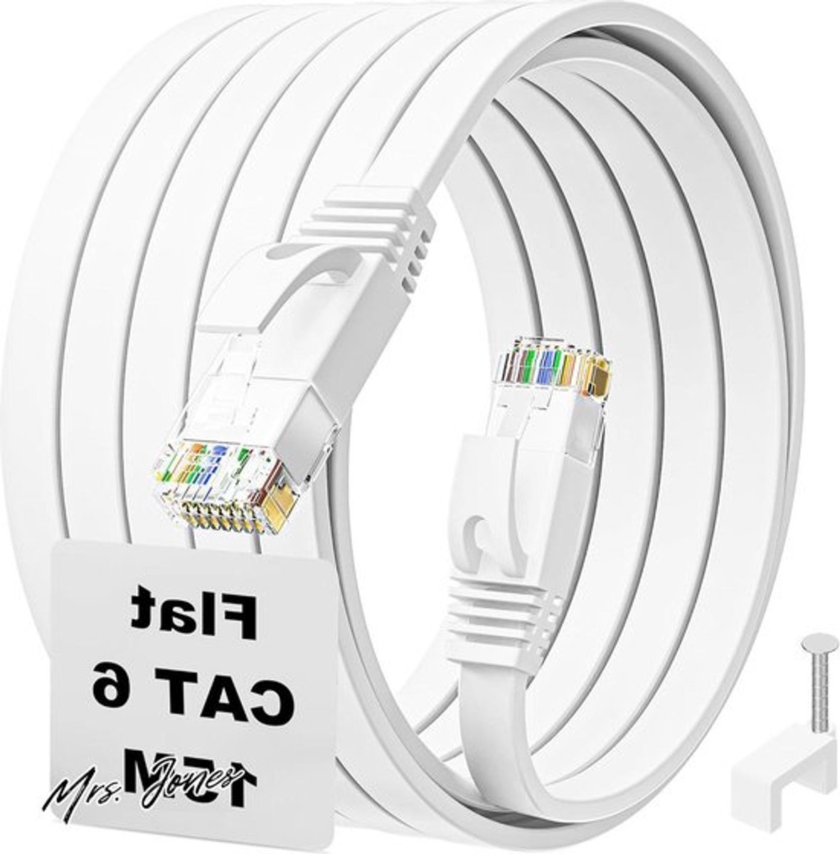 Internet Kabel 15 meter Cat 6 Platte Dunne Netwerkkabel 15M Hoge Snelheid 1Gbit/s Gigabit Ethernetkabel Wit Rj45 Lan Patchkabel voor Ps5 Ps4 Xbox One Router Tv Switch Modem .