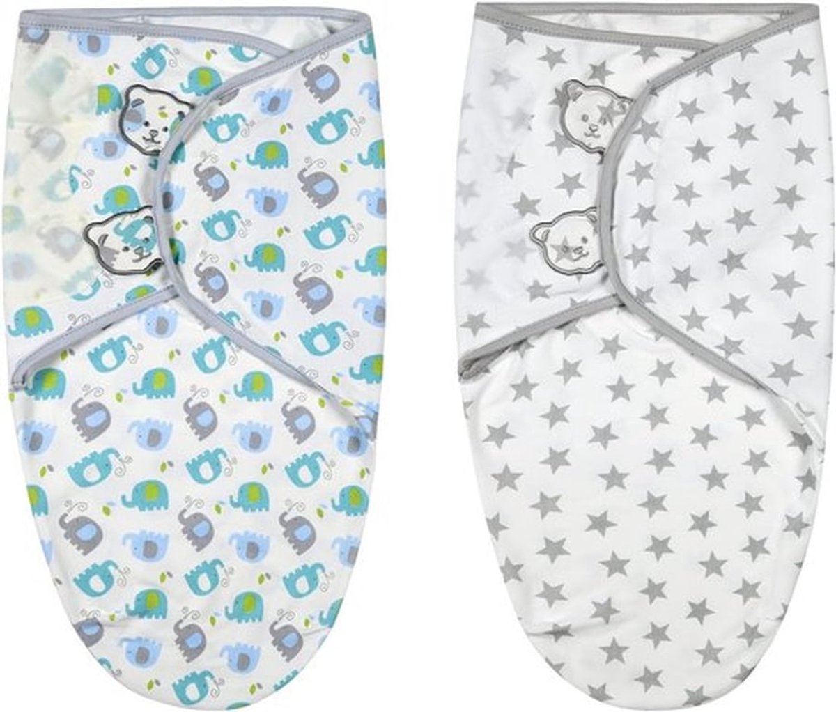 Wikkeldoek Baby - 2-pack Babydekens - Wikkeldoek voor pasgeborenen 0-3 maanden - 100% katoen - Verstelbare slaapzak/deken