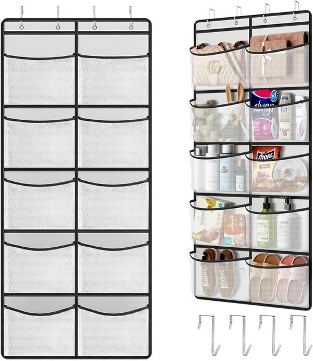 1 Stuk Deur Organizer - Hangend met 10 Meshvakjes - 4 Haken - Multifunctionele Opbergoplossing voor Knuffeldieren en Tassen in Slaapkamer en Badkamer