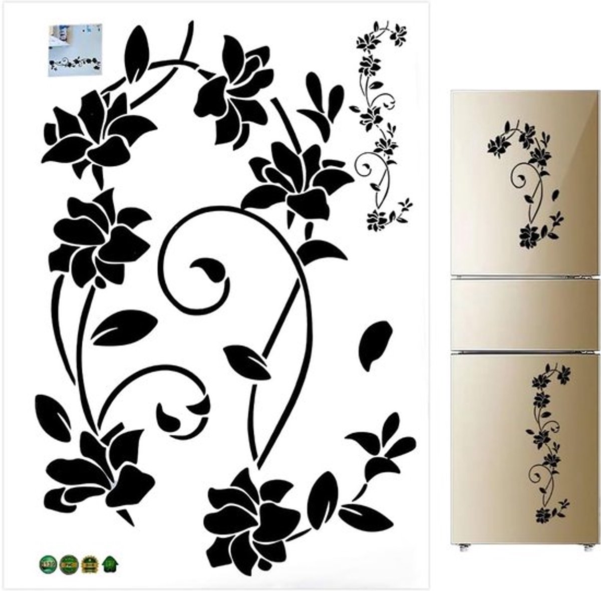 Bloemen koelkastdecorstickers - Tak en blad - 60x30 cm - Zelfklevende PVC-waterdichte glaswandstickers - Bloemen wanddecoratie voor slaapkamer en woonkamer - Geschikt voor trap en babykamer