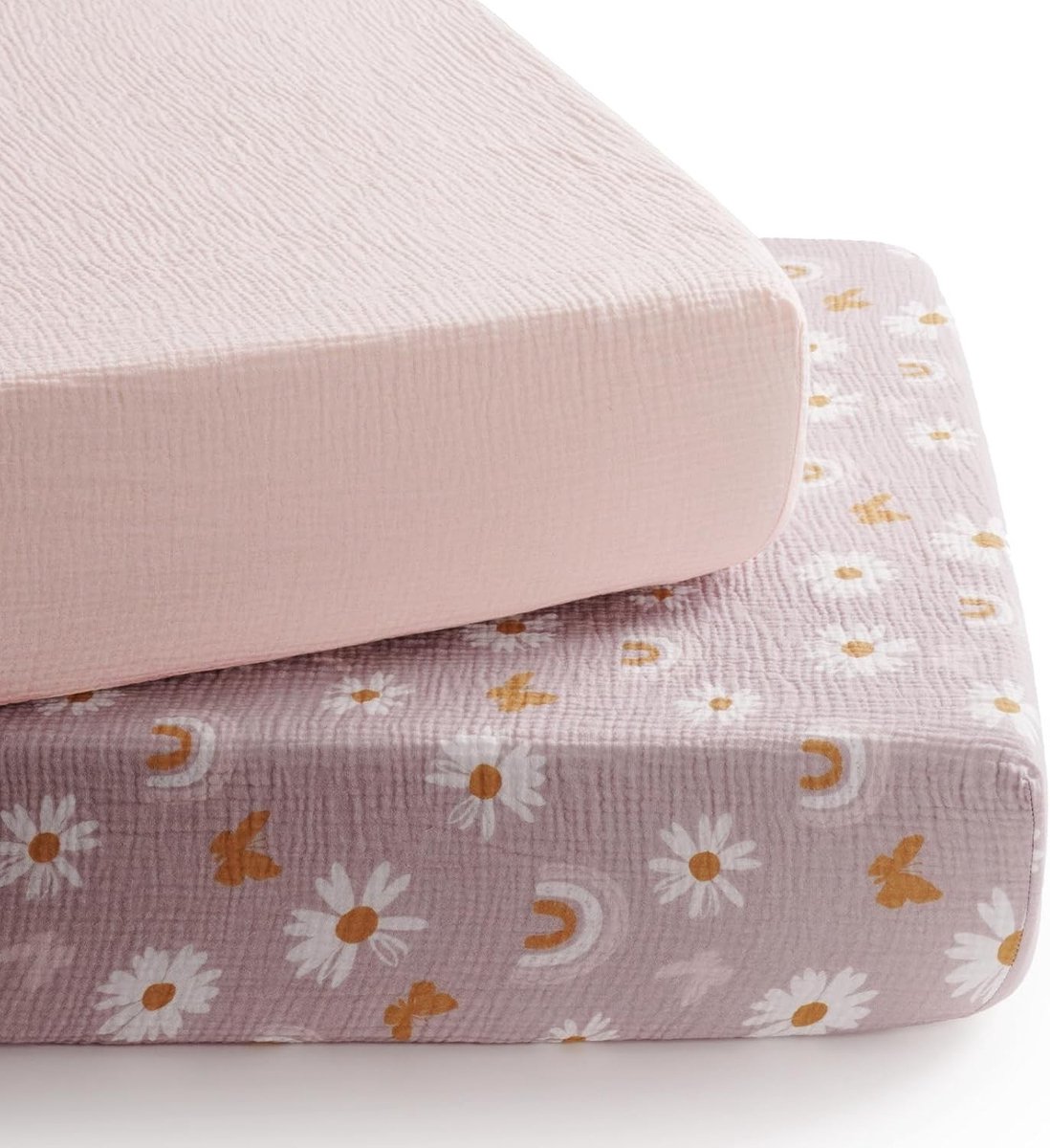 Hoeslakens Set van 2 - Roze Vlinder - 70 x 140 cm - 100% Katoen - Voor Kinderbed