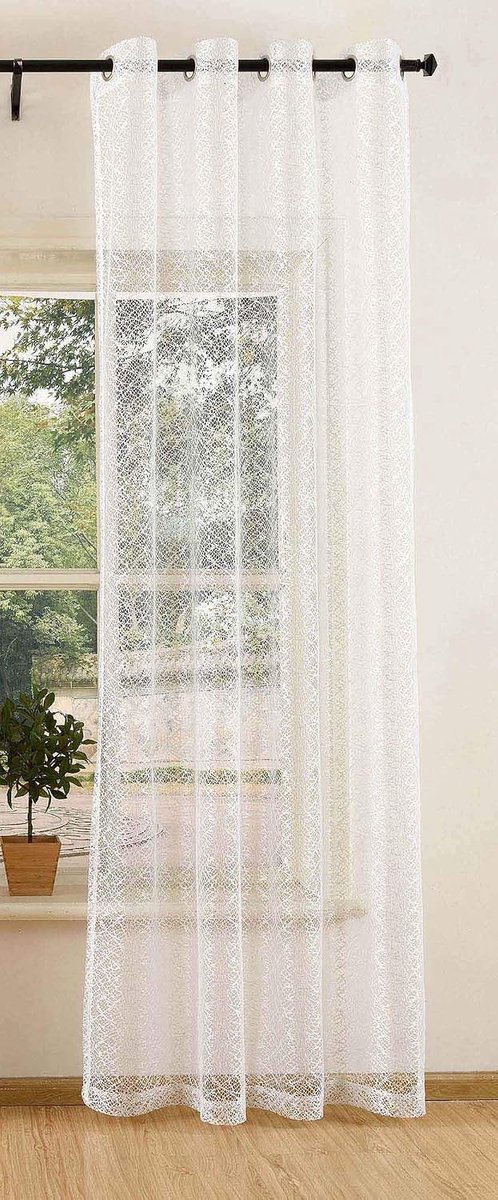 Gordijn - Wit - 140 x 245 cm - Transparant Netgordijn met Oogjes - Voor Woonkamer of Slaapkamer