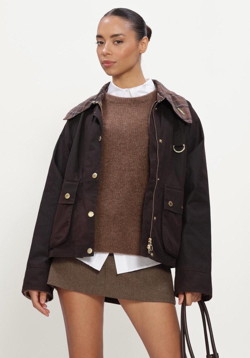 Barbour Icons Tartan Collar Spey Wax Jacket Jassen Dames - Winterjas - Bruin - Maat L