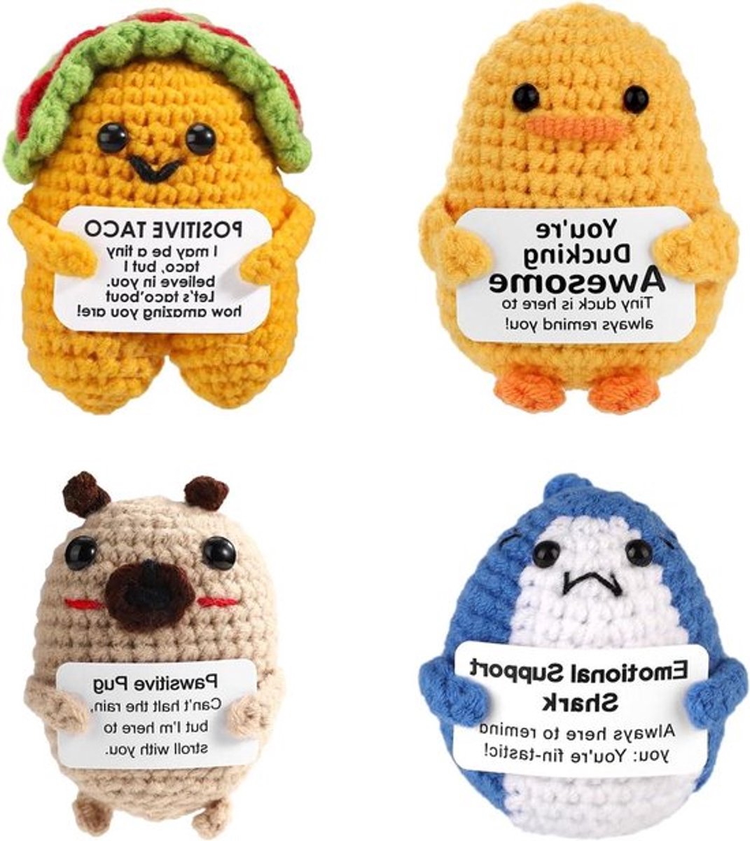 Positieve Poppen Gebreid Speelgoed met Haakwerk Emotionele Steun 4 Stuks Voor Vrienden Families Kerstmis Verjaardag