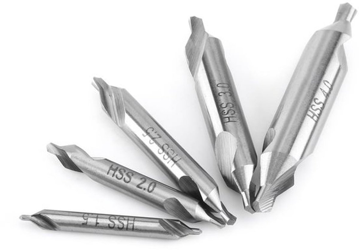 Set van 5 centrumboren met snel draaiend staal voor metaalbewerking - 1,5/2/2,5/3/4 mm, precisie, boren, metaalbewerking
