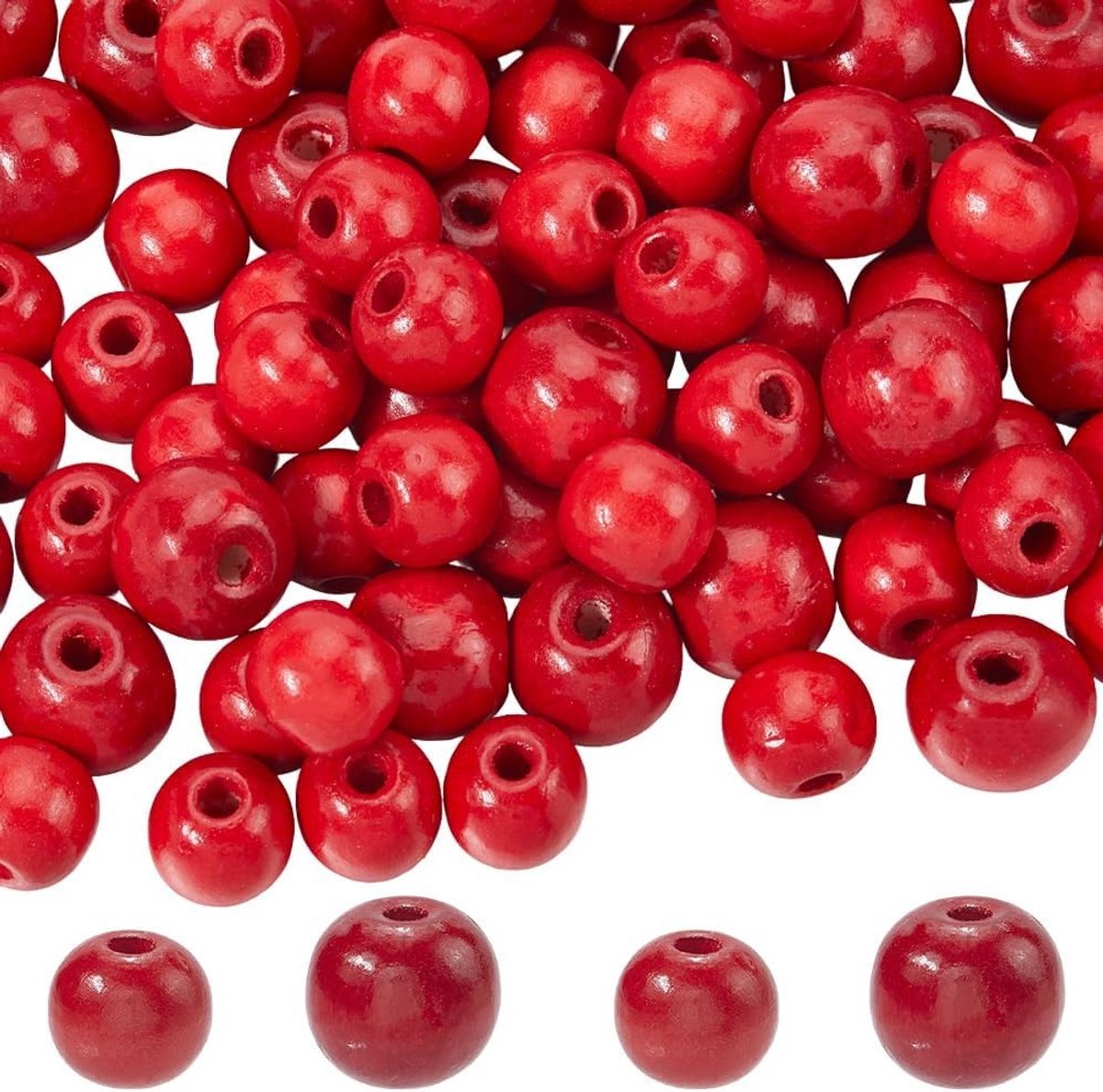 100pcs 16mm 20mm Donkerrode Houten Kralen - Ronde Kralen Bulk Natuurlijke Spuitverf Vintage Grote Gat Losse Spacers voor Sieraden Maken en DIY Projecten
