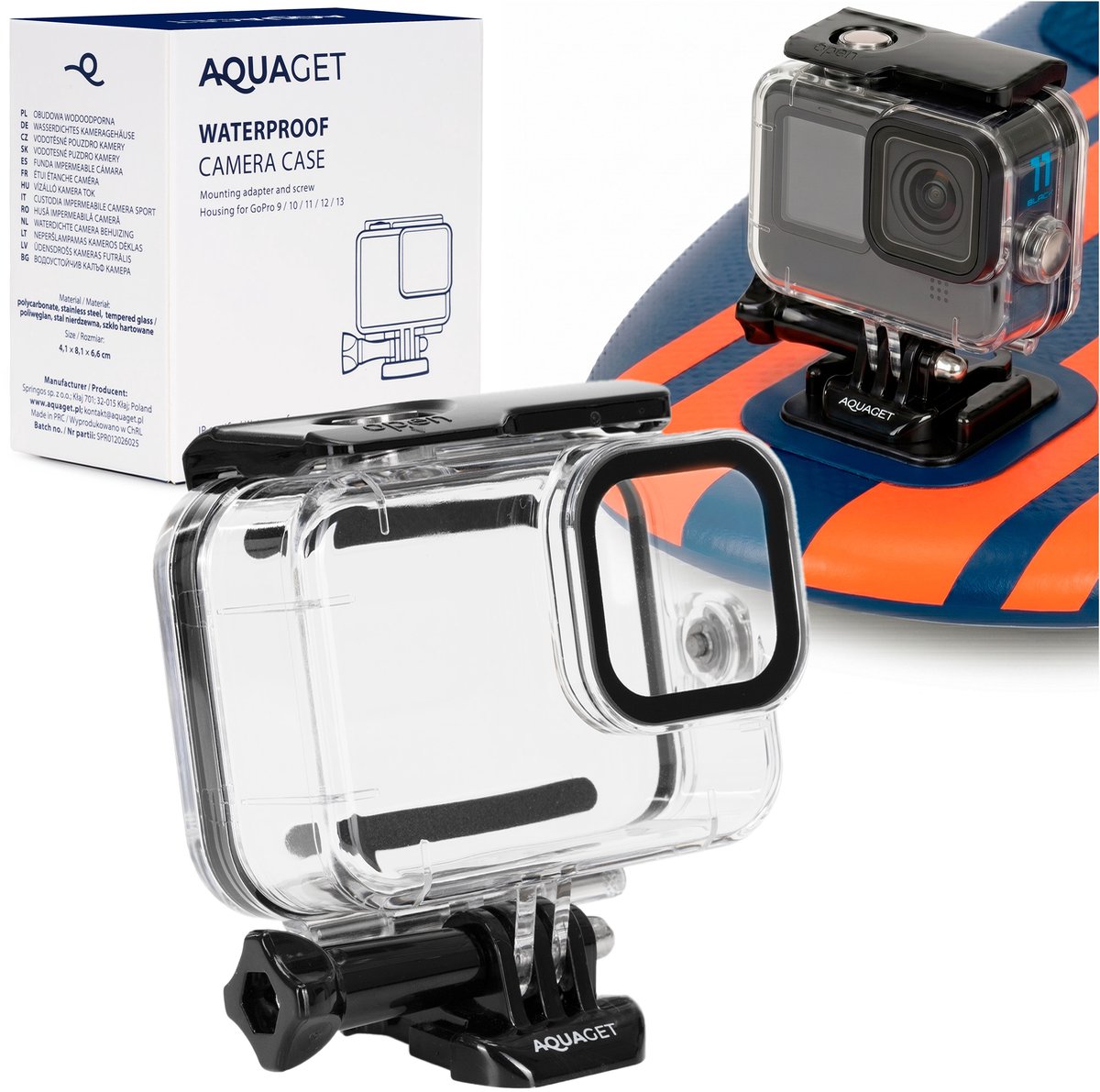Aquaget® Waterdichte behuizing voor GoPro 9 / 10 / 11 / 12 / 13 – IPX8 - Waterproof Tot 45 Meter - Transparant - GoPro Onderwater - GoPro SUP