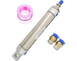Pneumatische cilinder - Luchtcilinder - Industriële automatisering - Roestvrij staal - Slag 300 mm - Zilver