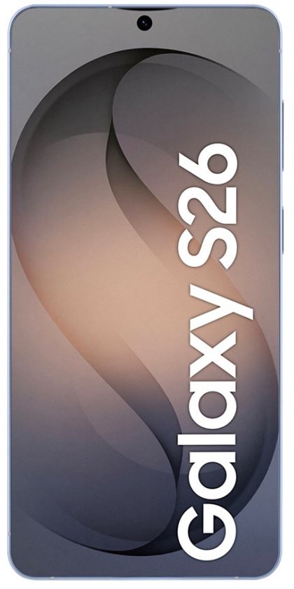 Voorkant van een Samsung Galaxy S26 met een golvend patroon en de tekst 'Galaxy S26'.