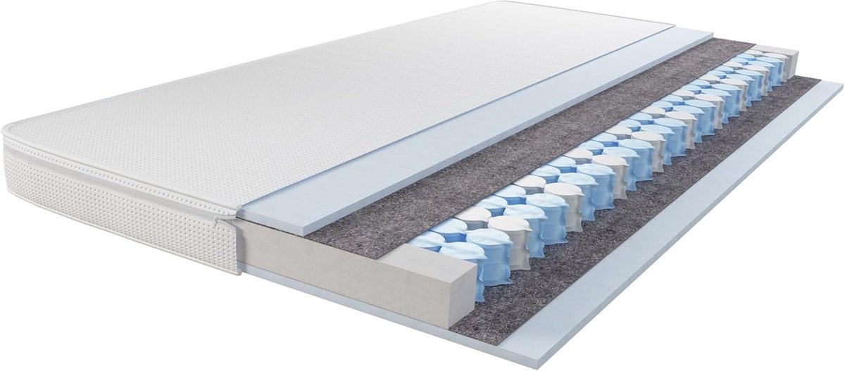 Pocketvering Matras - Kindermatras Stevig - Kinderslaap Comfort - Individuele Veren - 90x190 cm - Wit