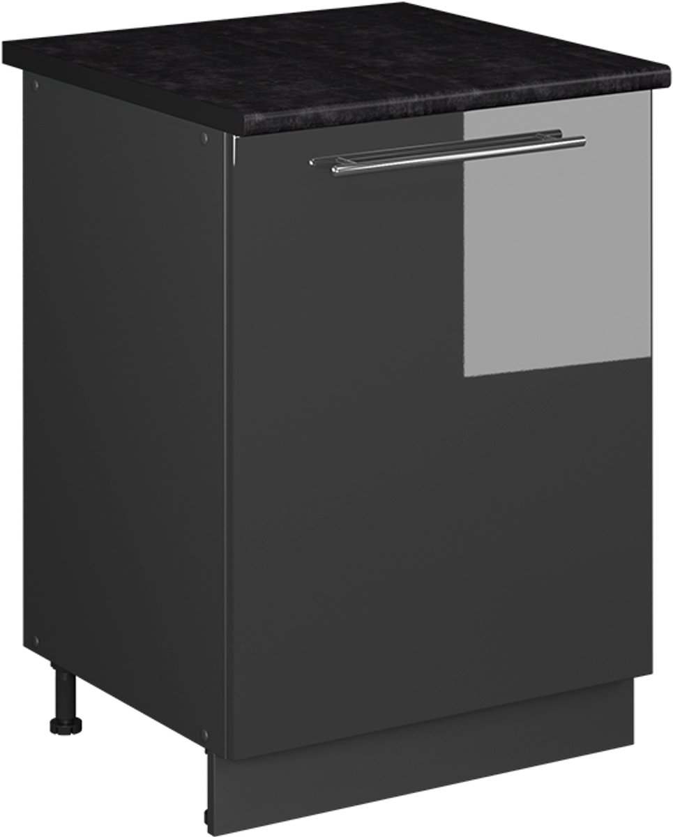 Vicco Keukenonderkast Fame-Line, Antraciet Hoogglans/Antraciet, 60 cm 1 deur met werkblad