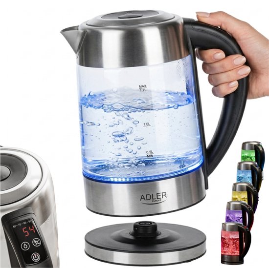 Adler AD 1247 – glazen waterkoker – 1,7 liter – kleurverlichting
