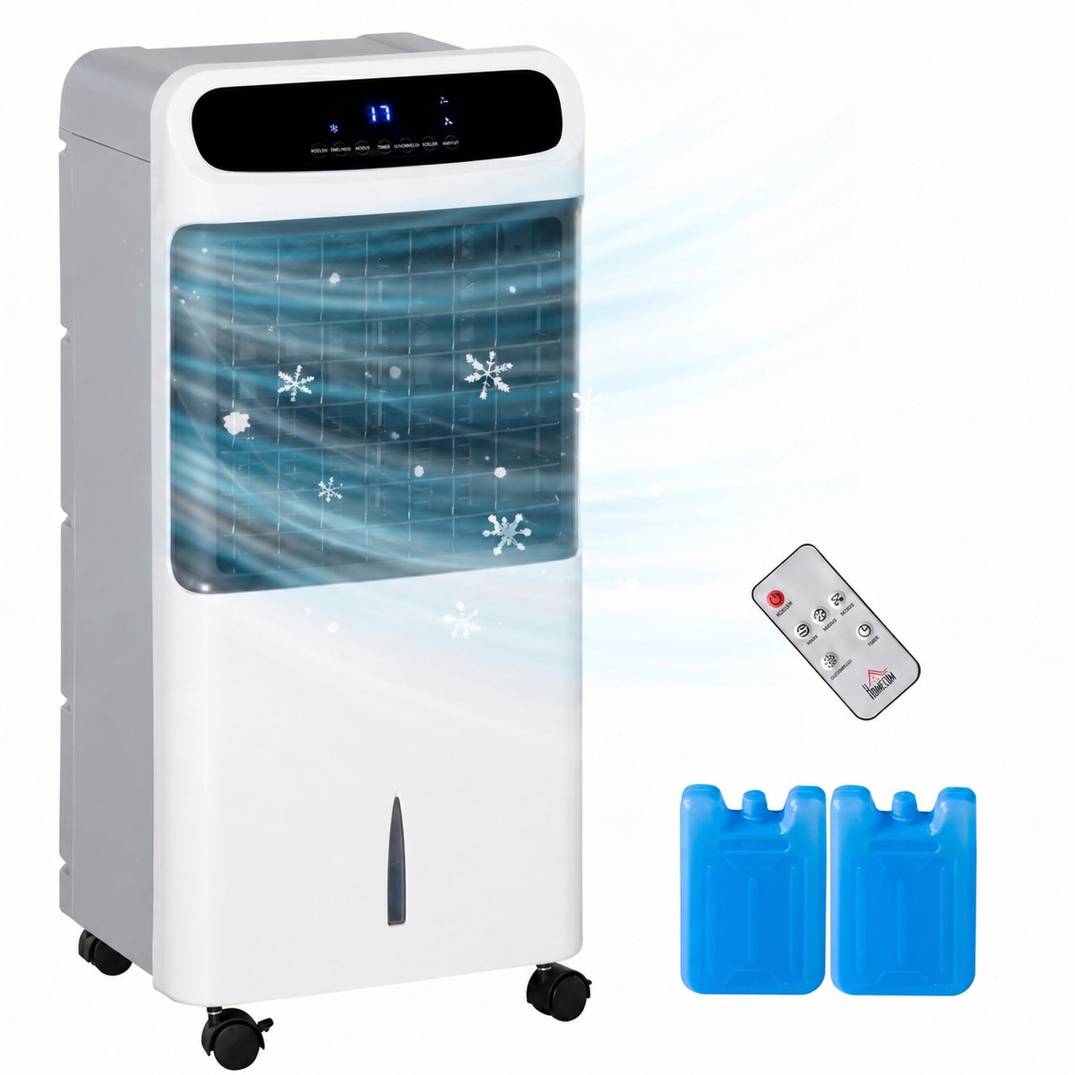Mobiele Airco - 4-in-1 verdampingsluchtkoeler - Draagbare Airconditioner - 12L Watertank - voor 25-35 m² - met Afstandsbediening & 12-uurs Timer - Inclusief Wieltjes - Wit