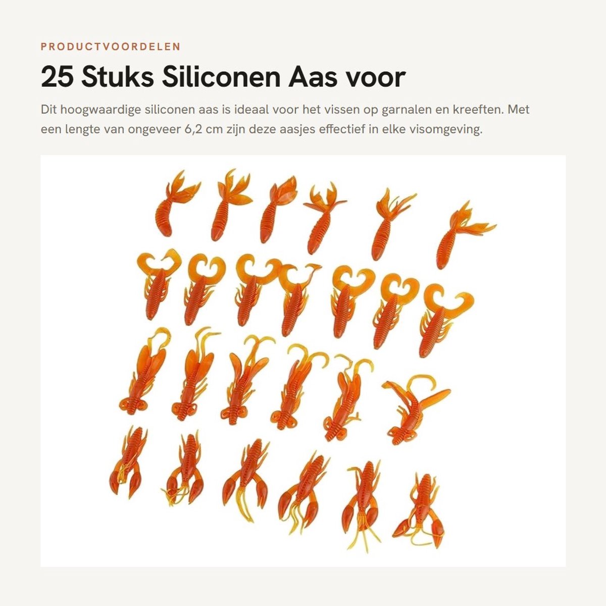 Allecto - Siliconen Garnalen Aas - 25 Stuks - Realistische lures - Geschikt voor snoek en baars - Perfecte viservaring - Ideaal voor sportvissers -..