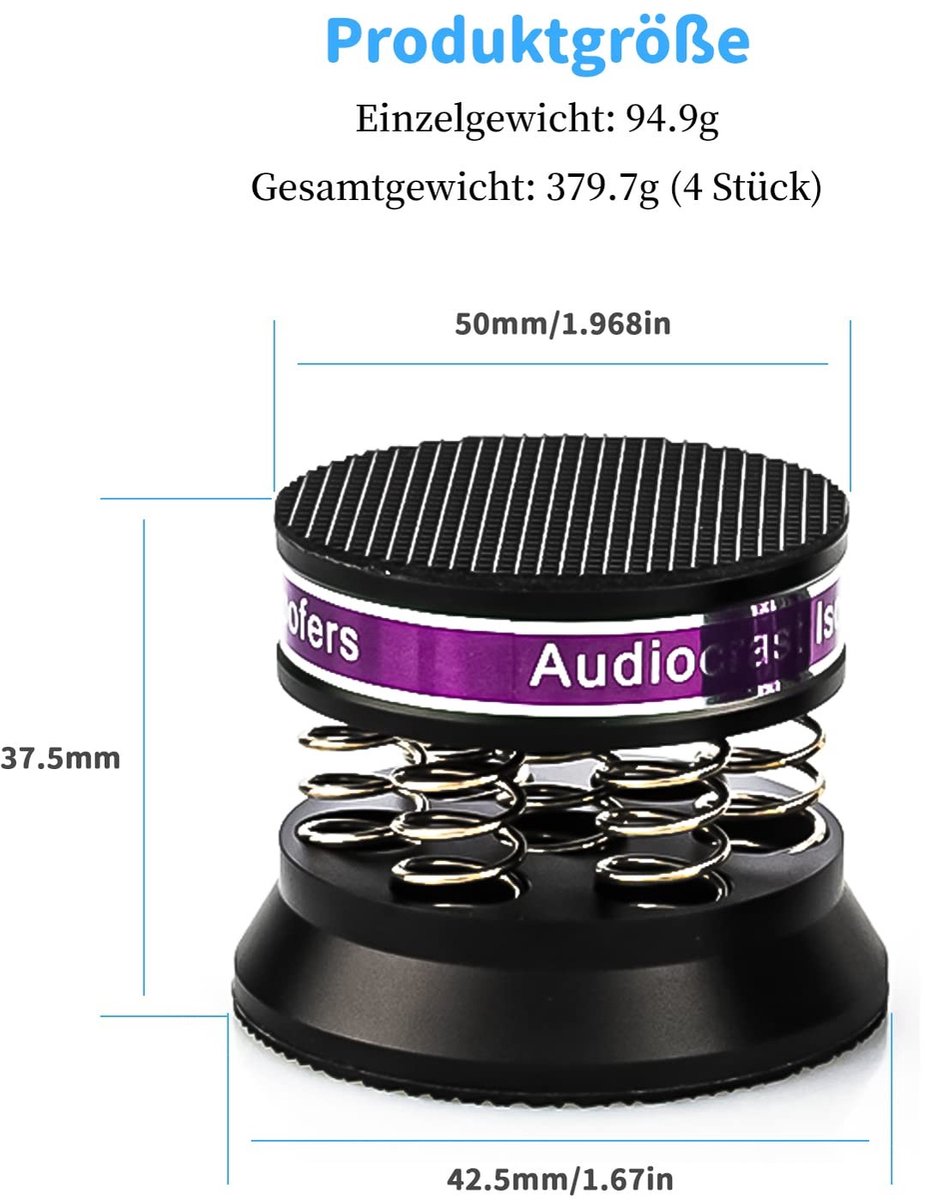 Dailygoods- Luidsprekervoetjes 4 Stuks - Trillingsdemper - Aluminium Voetjes - Audio Absorber - Antislipmat - Hoge Demping