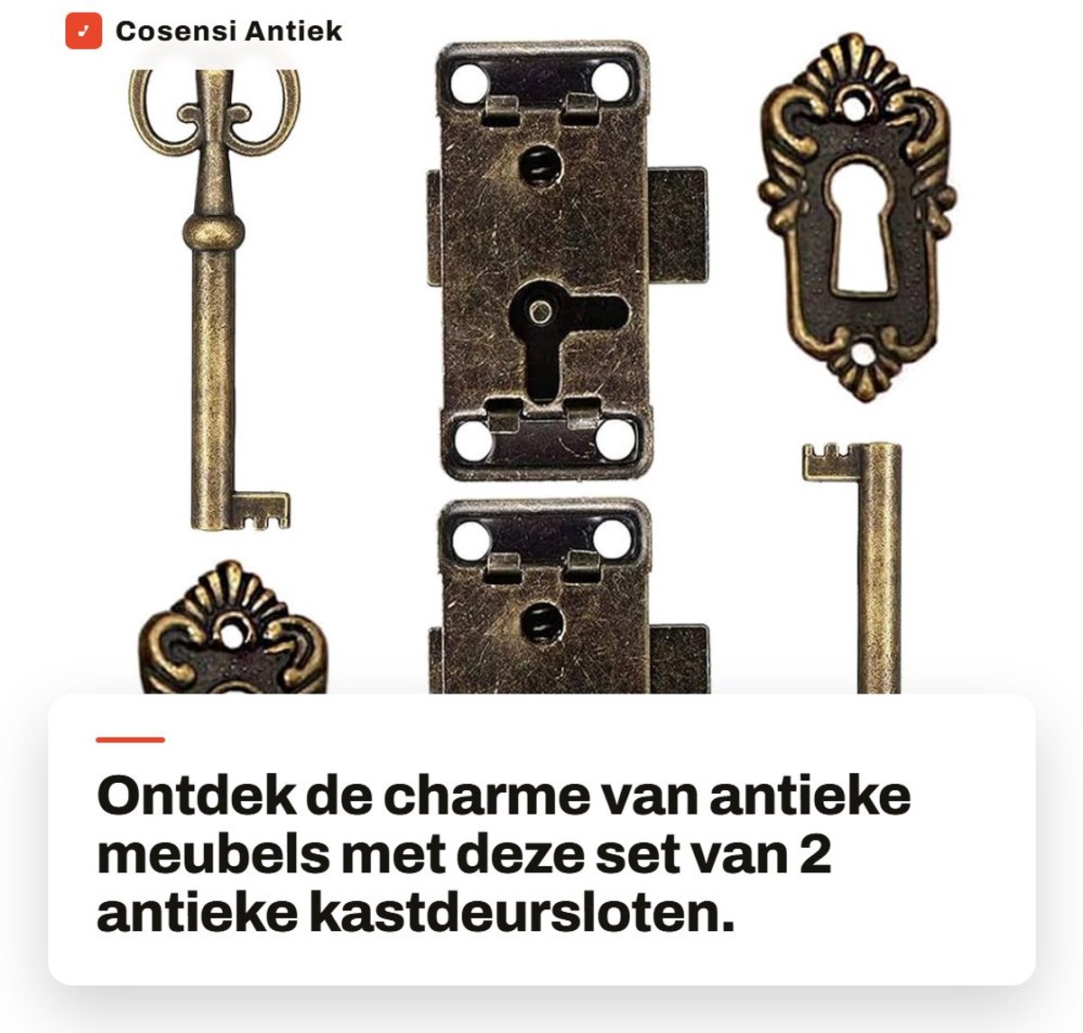Dailygoods- Meubelslot Antiek - 2 Stuks - Hoogwaardig IJzer - Decoratief Slot - Sleutelgat Afmeting 4,5 x 2,3 cm - Roestbestendig - Kastslot