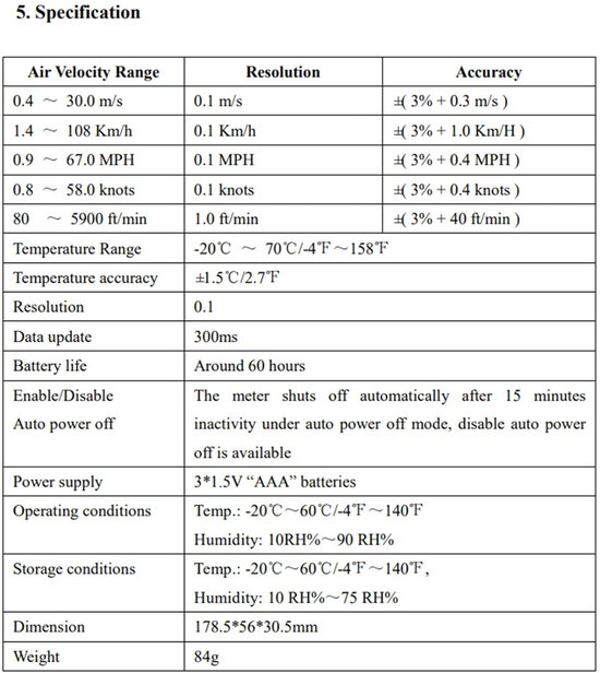 Digitale Anemometer - Windmeter - Luchtstroom Meten - Hoog Nauwkeurig - 0.4-30.0 m/s - Zwart — afbeelding 5
