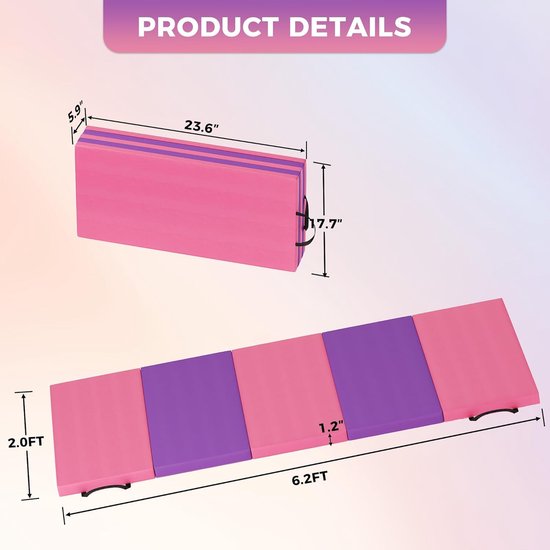 Opvouwbare leren gymnastiekmat, 180x60x5cm (4 panelen), draagbare oefenmat met handgrepen voor yoga, fitness en training voor kinderen en volwassenen. — afbeelding 4