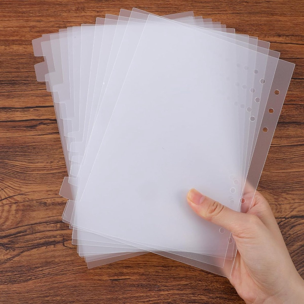 Set van 12 A5 Scheidingsbladen met 6 Gaten, Duidelijke Matte Plastic Index met Tabs en Lege Zijkanten voor Notitieboek en Planner, Herbruikbare Pagina Beschermers — cadeau in Cadeau-ideeën - foto 3