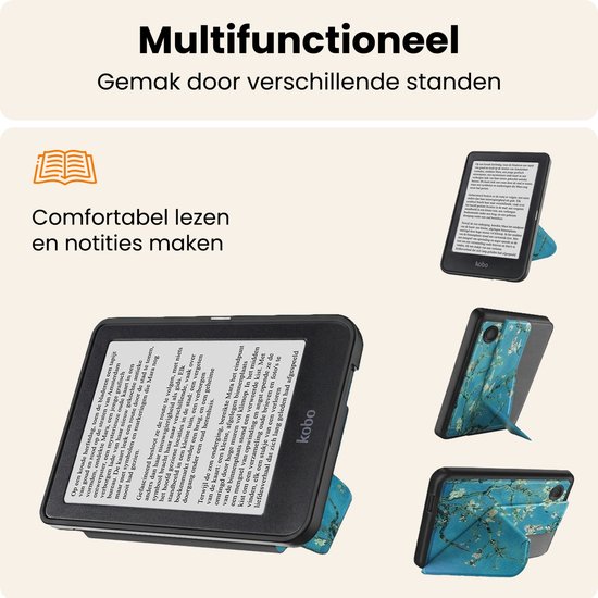 Hoesje Geschikt voor Kobo Clara 2E Hoes Book Case Trifold - Hoes Geschikt voor Kobo Clara 2E Hoesje Book Cover - Bloesem van Hoesje  — afbeelding 3