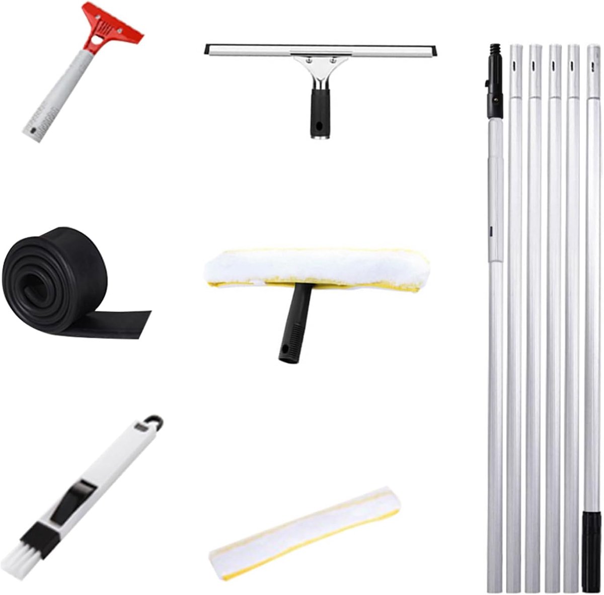 Raamwisser Set - Glastrekker Telescoop - Ramen Schoonmaken - Uitschuifbaar Tot 6 Meter - 6 Meter - Zilver