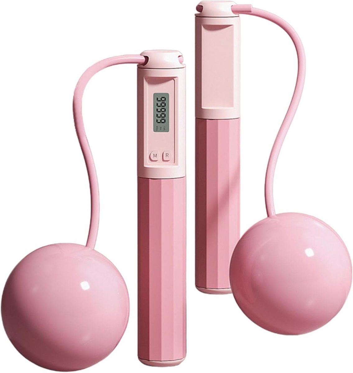 Springtouw met teller - Fitness touw - Thuis trainen - Touwloos ontwerp - Verstelbaar - Roze
