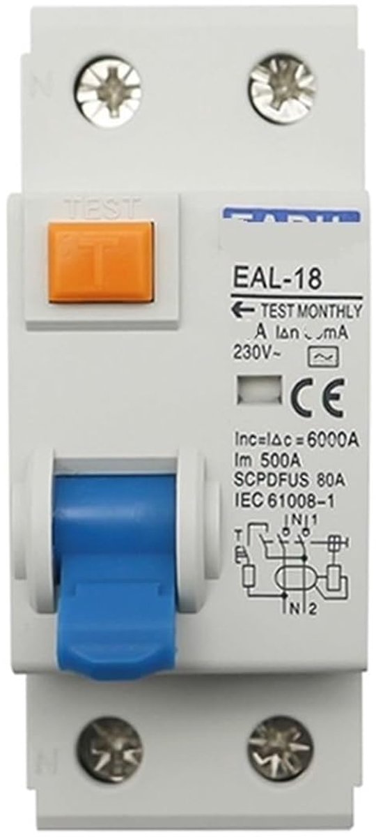 Miniatuur Circuit Breaker - Aardlekschakelaar RCD - Elektrische Veiligheid - Elektromagnetisch Type AC - 2P 25A - Grijs