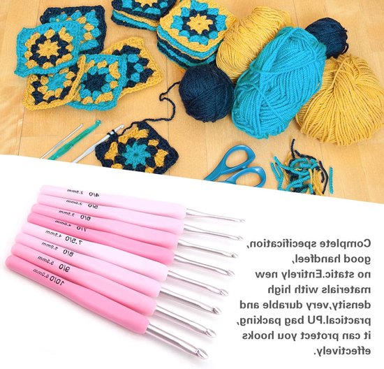 Ergonomische haaknaaldenset met kleurverloop, inclusief schaar en PU tas, 9-delig, maten 2.5 mm tot 6 mm, ideaal voor haken en handwerken van Merkloos — afbeelding 2