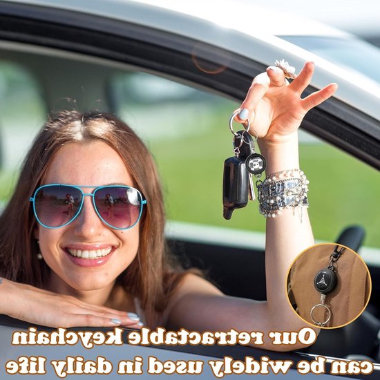 Set van 3 badge reels met uitrekbare sleutelhanger van 60 cm - stevige ID-houder met clip - zwart, compact ontwerp voor werk, reizen en dagelijks gebruik — afbeelding 2