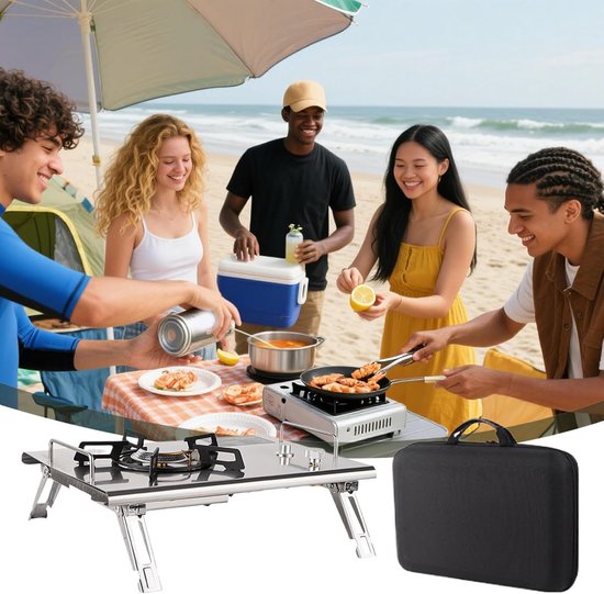 Camping Kooktoestel - Draagbare Oven Tafelmodel - Outdoor Koken - Inklapbaar Ontwerp - 415 x 29 x 105 cm - Zilver van Camping — afbeelding 4