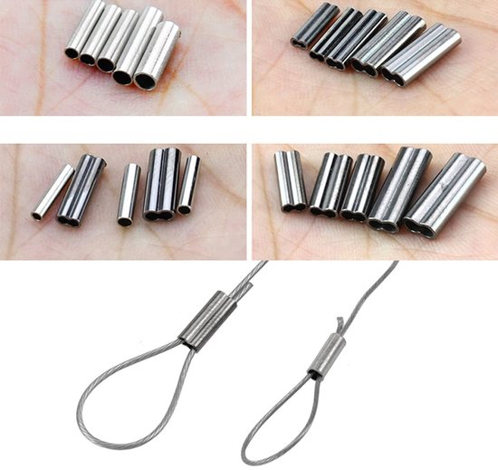 500pcs Crimp Sleeves Kit - Dubbele en Enkele Huls - Koper - Voor Vislijn en Draadverbindingen van Merkloos — afbeelding 5