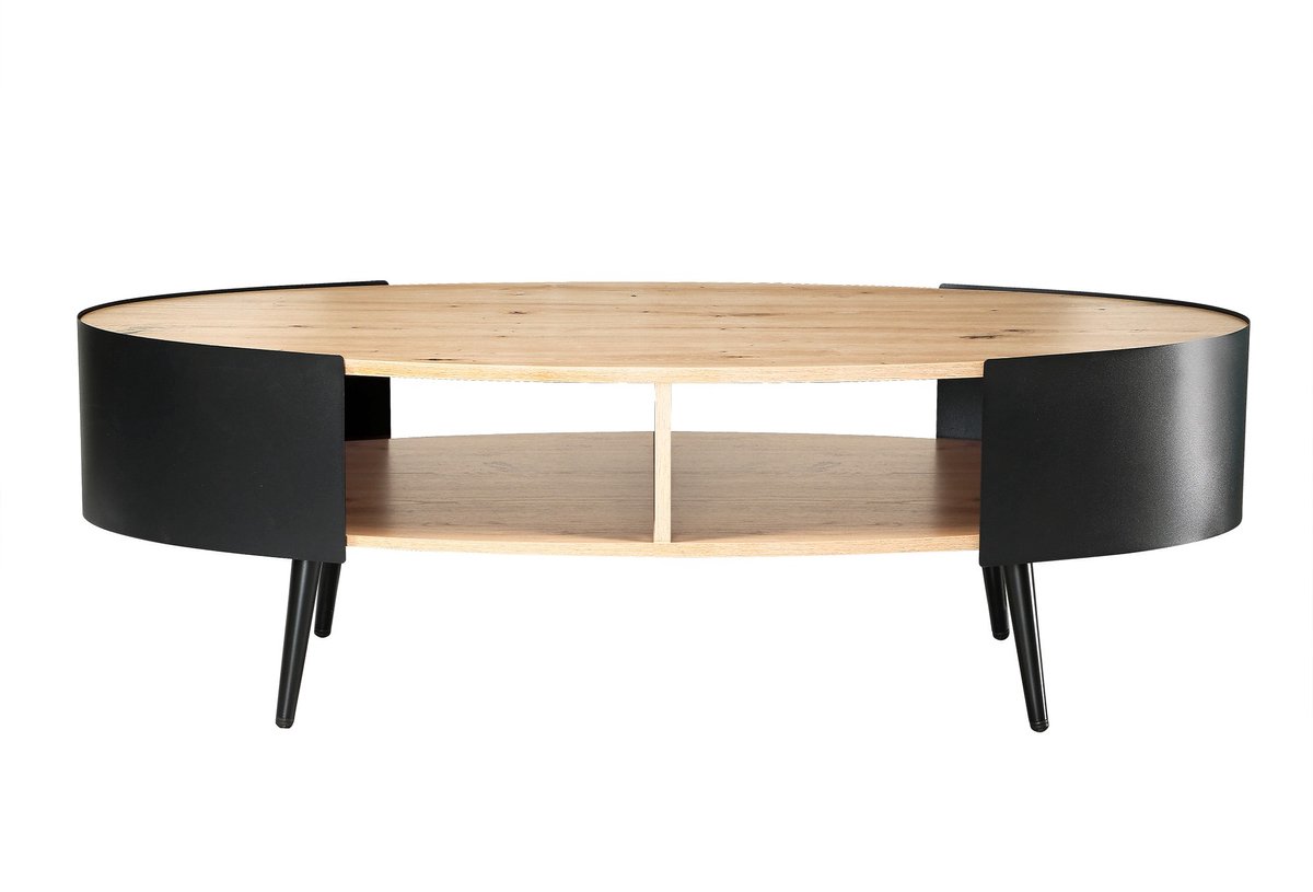 CaliCosy Ovale salontafel met zwarte metalen zijkanten L120 cm - EKLO Houtlook
