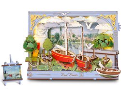 Robotime Red Boats - Rowood Wooden Floral Paintings - TH004 - Boutpakket - Knutselen - Hobby - Modelbouw