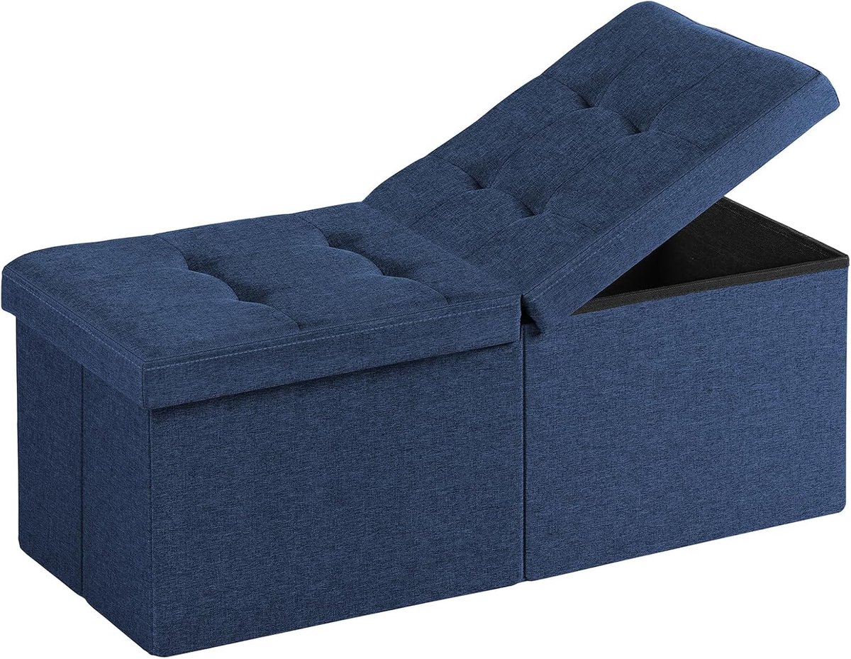 Opberg Ottomaan - Voetenbank met opbergruimte - Woonkamer Organisatie - Klassieke Stijl - 89 cm Breed - Blauw