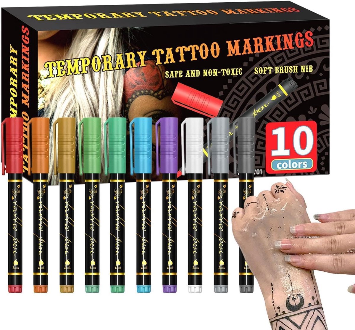 Body Paint Markers - Huid Make-up Pennen - Artistieke Expressie - 10 Levendige Tinten - 10 Stuks - Multicolor