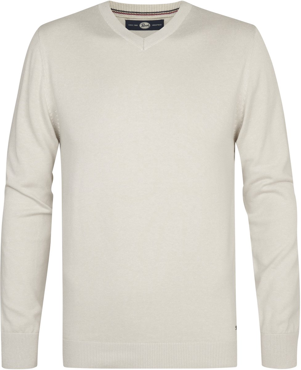 Petrol Industries Heren Trui - Fijngebreid - V-hals - Pullover - Basic Knit - Wit - Maat XL
