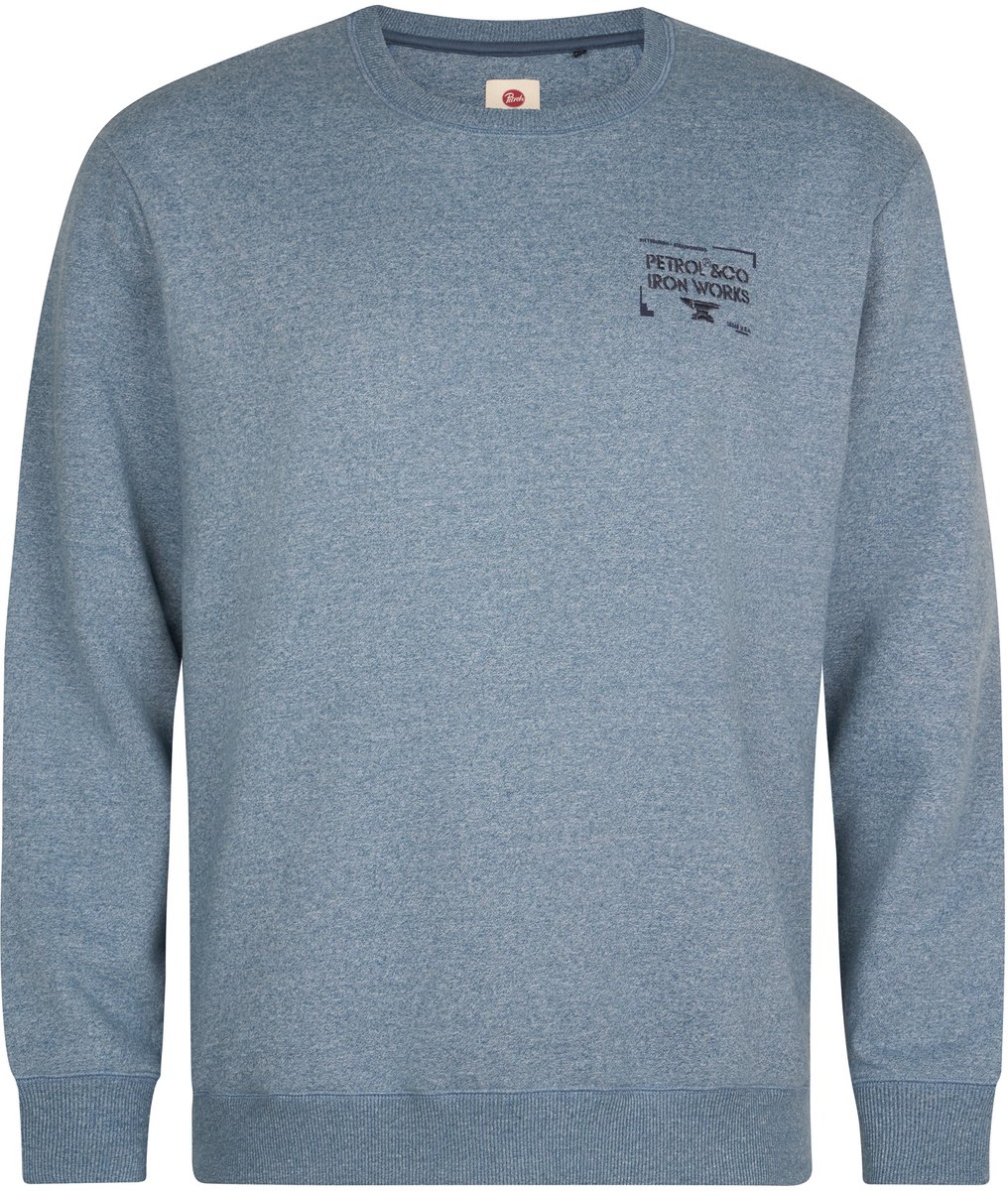 Petrol Industries - Heren Plus Size gemêleerde sweater met ronde hals stoneford - Blauw - Maat 6XL