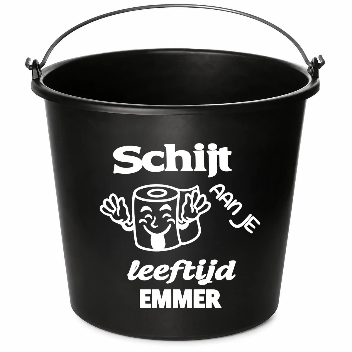 Emmer - Schijt aan je leeftijd emmer WC rol - Cadeau emmer - met tekst - 12 liter - zwart