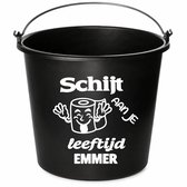 Emmer - Schijt aan je leeftijd emmer WC rol - Cadeau emmer - met tekst - 12 liter - zwart