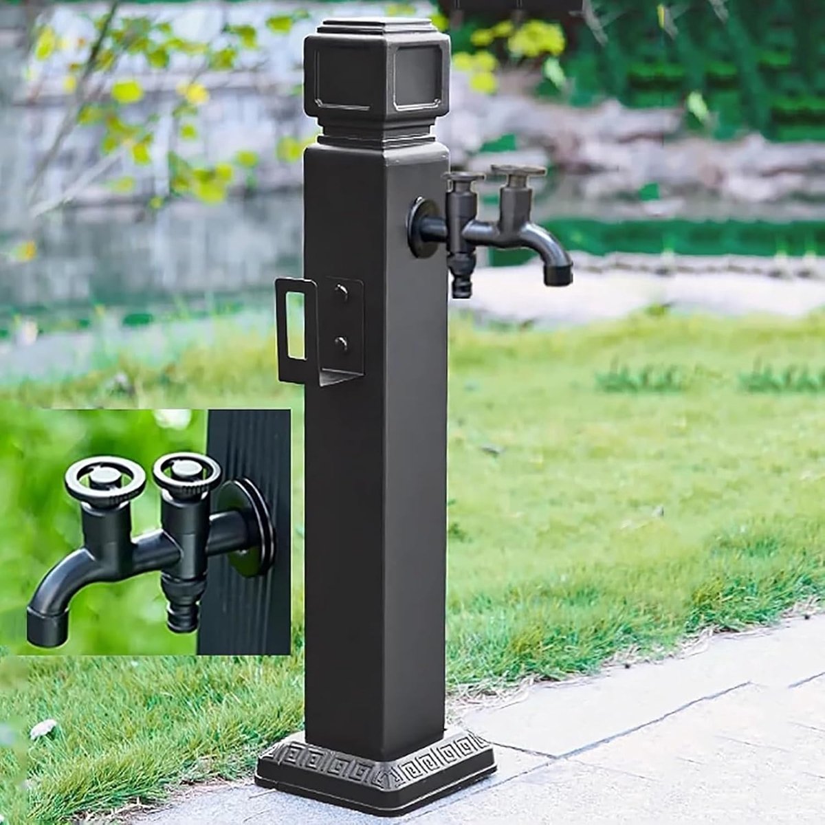 Tuinwaterzuil - Verticale kraan - Terras irrigatie - Dubbele kraan - 95 cm hoog - Zwart
