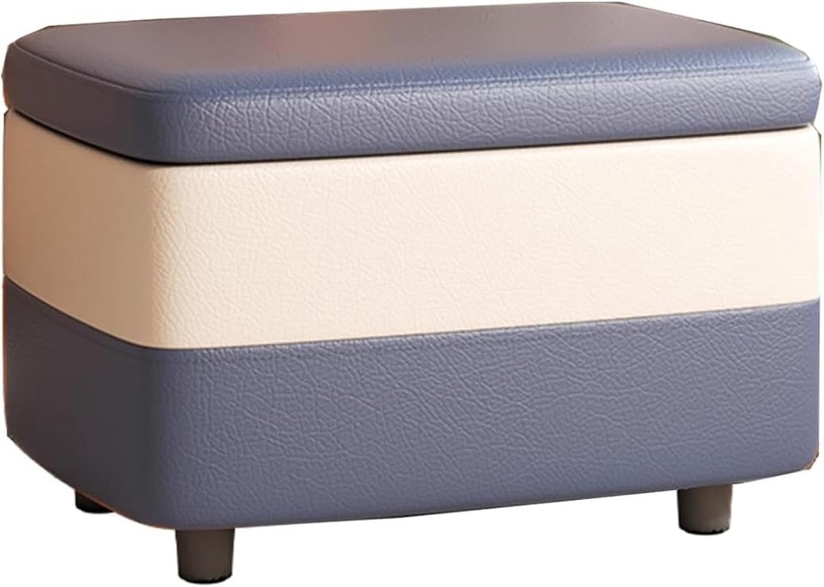 Opbergbank Ottomaans - Gestoffeerde poef - Entree organiseren - Ruime opbergruimte - 40 x 28 x 34 cm - Blauw