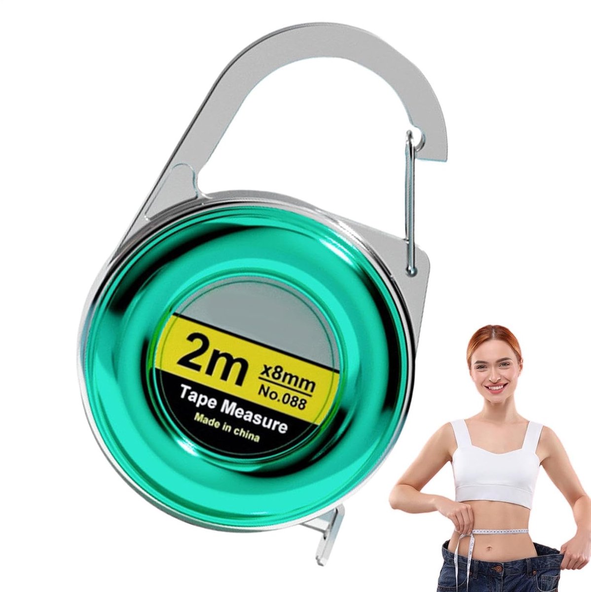 Lichaamsmeetlint - Meetlint Kleding Taille - Kleding Maken - Intrekbaar 200cm - 6.5 x 4.2 cm - Groen