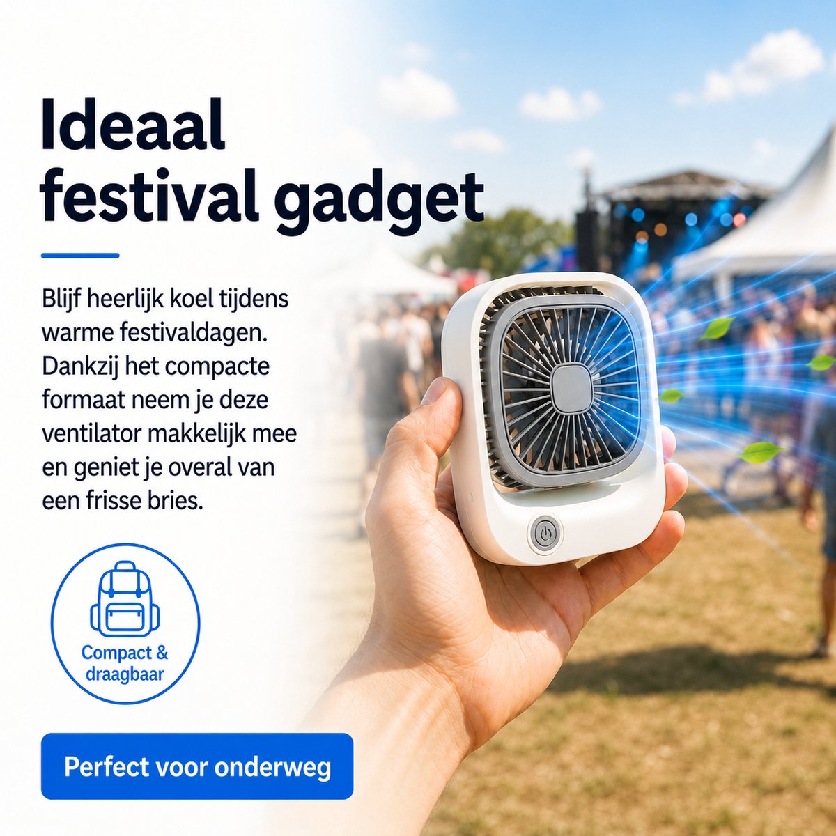 Draagbare Bureauventilator - Lichtgewicht USB-C Ventilator - Handventilator Oplaadbaar - Mini Tafel Ventilator - 3 Standen - Mini Desk Fan - Compacte Kleine Oplaadbare Ventilator - voor Auto, Kantoor & Onderweg - Handwaaier - Wit - Silvergear thumbnail 4