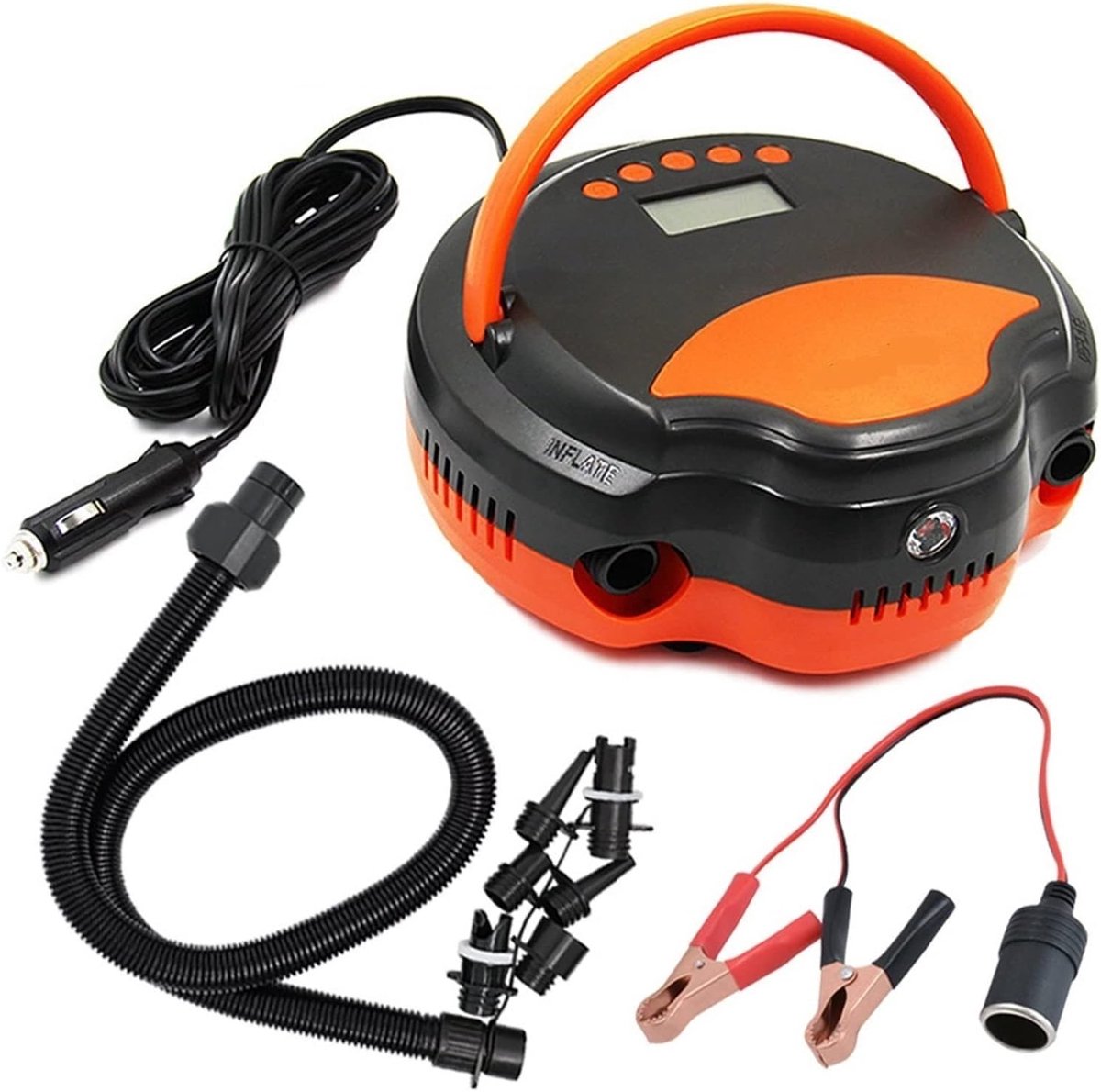 Elektrische Luchtpomp - Hogedruk Pomp - Opblaasbare Boten - Dubbele Motoren Tweetraps - 22 PSI - Oranje Zwart