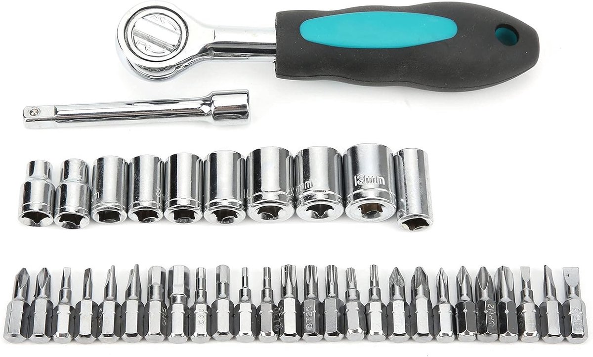Geïsoleerde Dopsleutelset - Reparatieset Gereedschap - Machine Onderhoud - Chroom-Vanadium Staal - 25 cm Lengte - Grijs